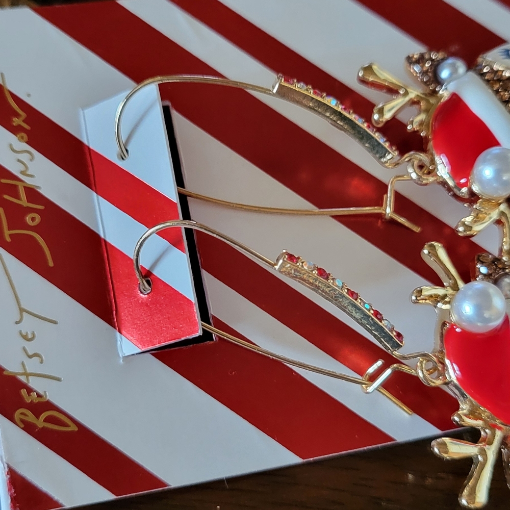 BETSEY JOHNSON Festive Reindeer Earrings with Red and Gold Accents - Picture 4 of 6